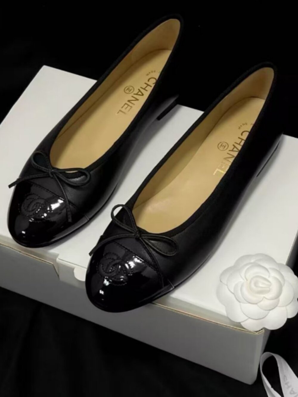 Chanel Leather Bow Ballerina Flats